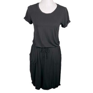 32 Cool Black T-Shirt Drawstring Waist Midi Dress Size Small